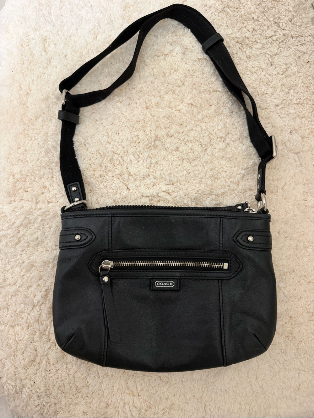 Coach Black Leather Shoulder Bag with Silver Hardware